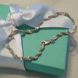 Sterling Silver 925 Twisted Rope Singapore Chain Bracelet, 7"